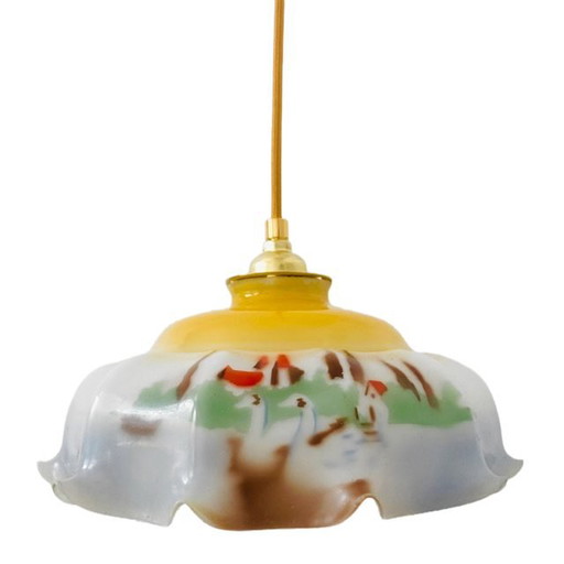 Art Deco Pendant Lamp White Opaline Landscape 1930s – hanglampen, Glass (photo 2 of 18)