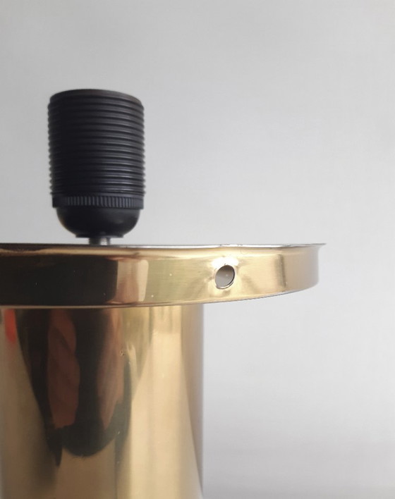 Image 1 of Glashütte Limburg vintage table lamp, brass desk lamp with frosted glass shade, mid-century modern table lamp