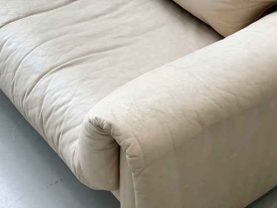 Image 1 of Vintage beige leren tweezitsbank, Zwitserland, jaren 80