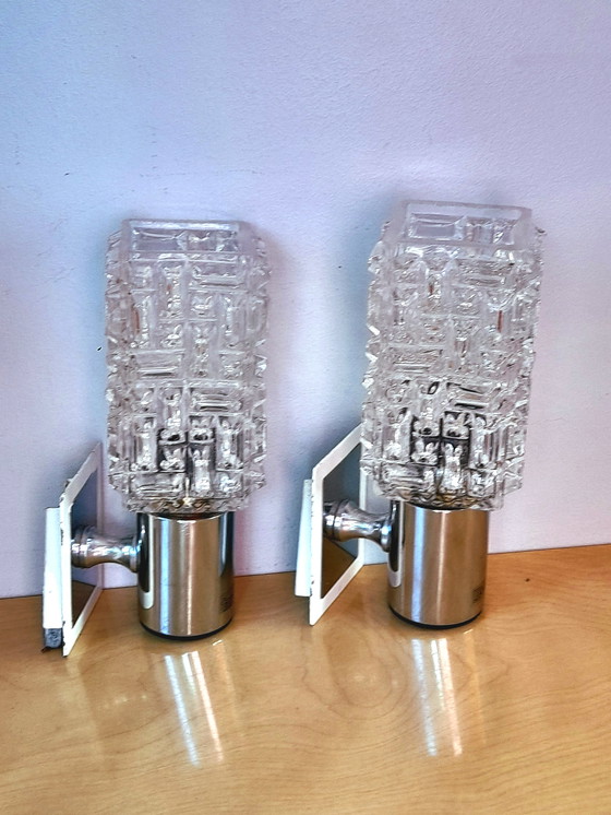 Image 1 of Pair of Targetti wall lights in glass and chromed metal, 1970