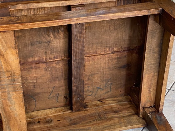 Image 1 of Rustic farmhouse coffee table in solid wood with 2 drawers, circa 1930