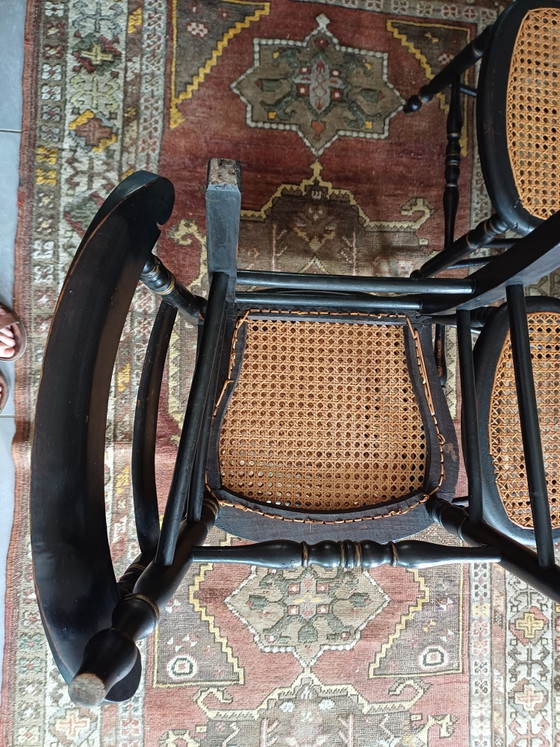 Image 1 of Série de 4 chaises basses de nourrice de style Napoléon III – Cannage d'origine parfait
