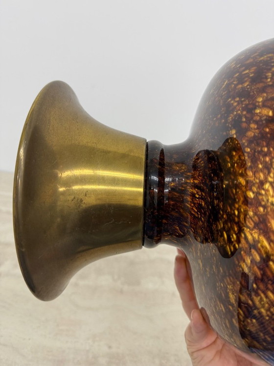 Image 1 of Italian murano glass with brass center piece bowl , 1970s