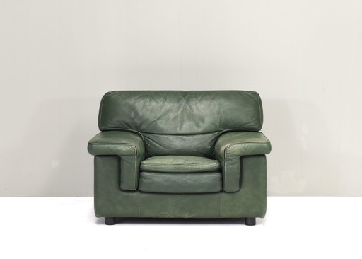 Roche Bobois Lounge Sessel in grün patiniertem Leder - um 1970