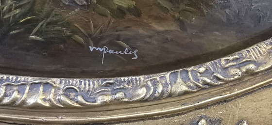 Image 1 of Pair of Oils on Canvas of the 18th Century Romantic Scenes Signed