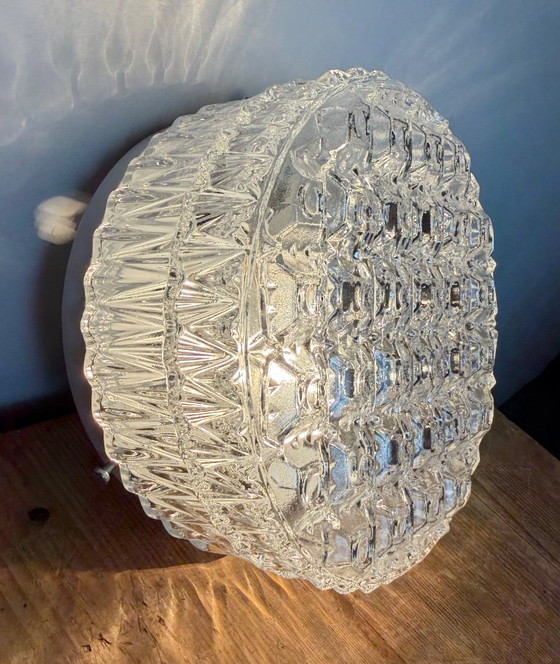 Vintage glazen wand- of plafondlamp uit de jaren 70. – Wandlampen, Glass, Metal (photo 11 of 15)