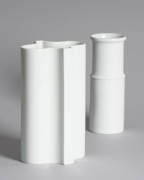 Image 1 of Rosenthal Glossy & Matte Porcelain Vase Duo Tapio Wirkkala Vintage Mid-Century