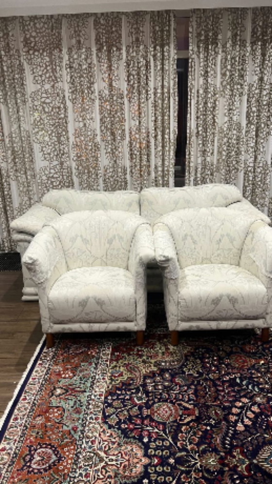 Two two-seater sofas and three armchairs, cream-colored with pattern, Lounge sets, Textile, Creme, Classicisme (photo 2 of 5)