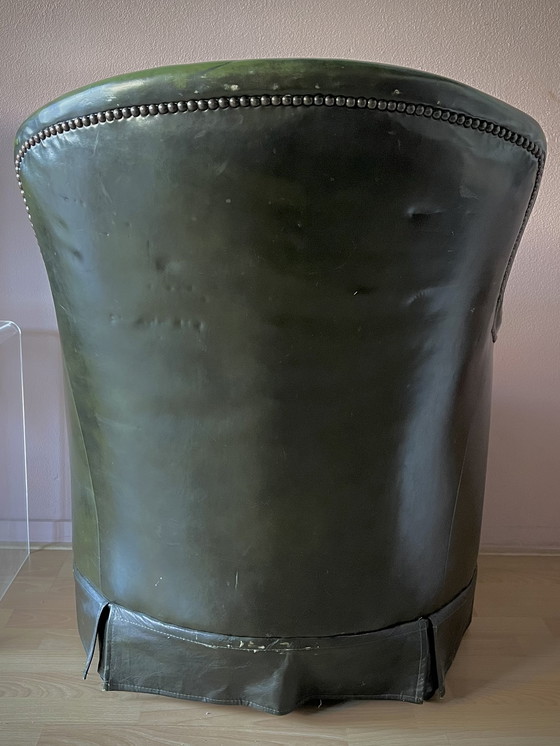 Image 1 of Poltrona Chesterfield club inglese in pelle verde lounge