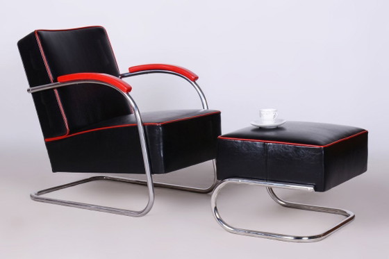 Restaurierter Bauhaus-Sessel mit Fußhocker, von Mücke-Melder, Stahl, Tschechien, 1930er Jahre – Metal (photo 4 of 7)