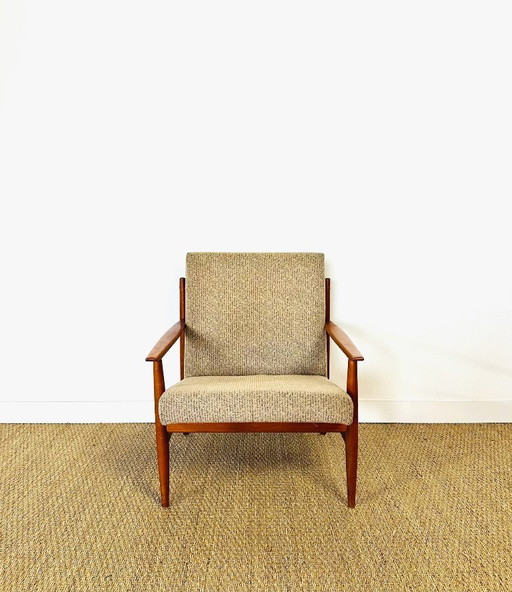 Poltrona scandinava vintage in teak e tessuto testurizzato, 1960
