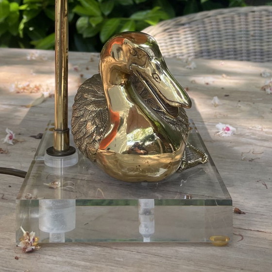 Image 1 of Brass Duck Table Lamp Vintage 70s on Acrylic Base