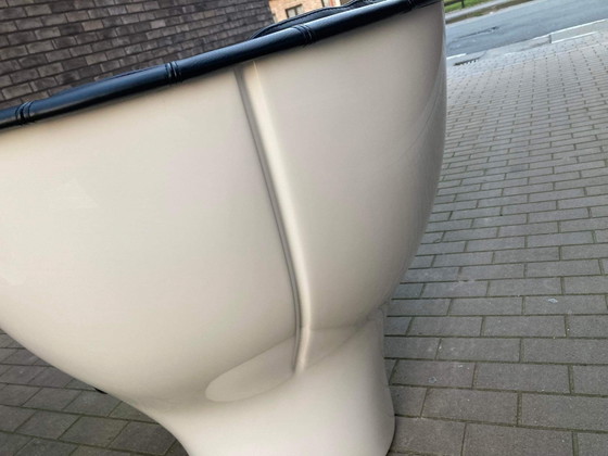 Image 1 of 2x Joe Colombo Elda Stuhl, schwarzes Leder, weißes Fiberglas