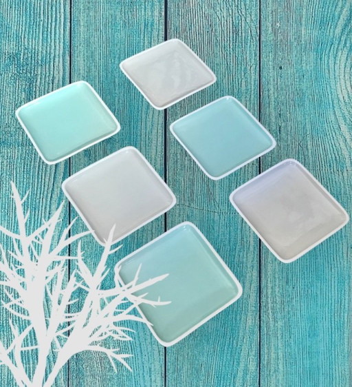 Lot 6 assiettes plates carrées turquoise et gris