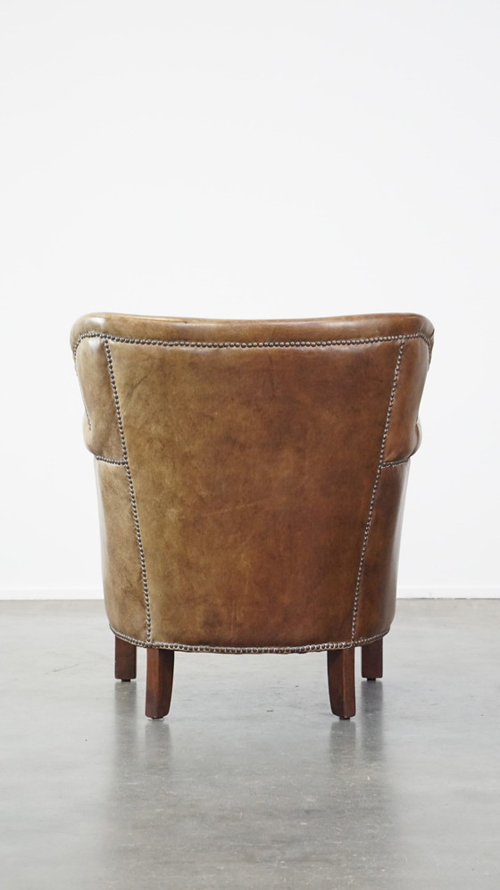 Image 1 of Beef Leather Armchair With Reversible Kelim Seat Cushion