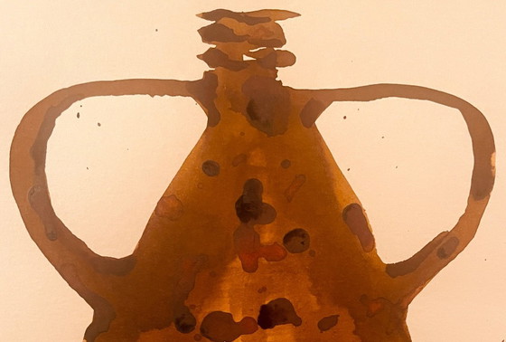 Image 1 of Pintura firmada en acuarela y tinta Jarrón Wabi Sabi Marrakech