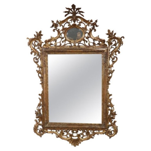 Miroir mural ancien en bois doré, Italie 19e siècle