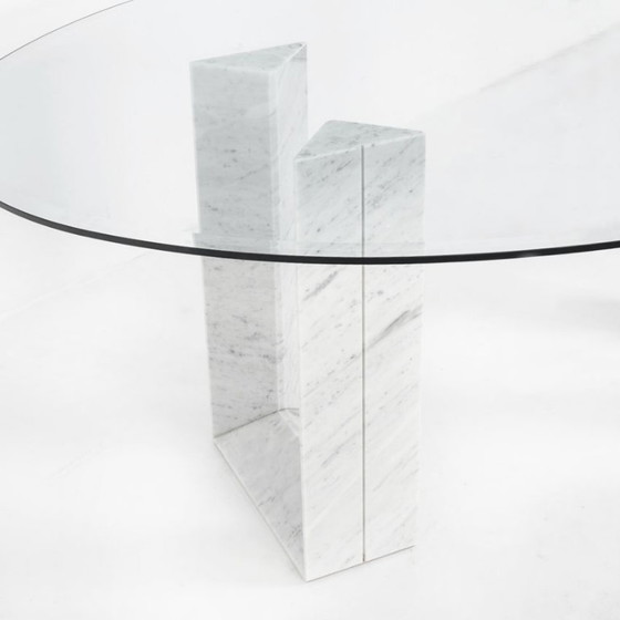 Tisch aus Carrara-Marmor und Glas. Modell „Diapason“ von Cattelan Italia. 90er Jahre. – Esstische, Marble (photo 10 of 15)