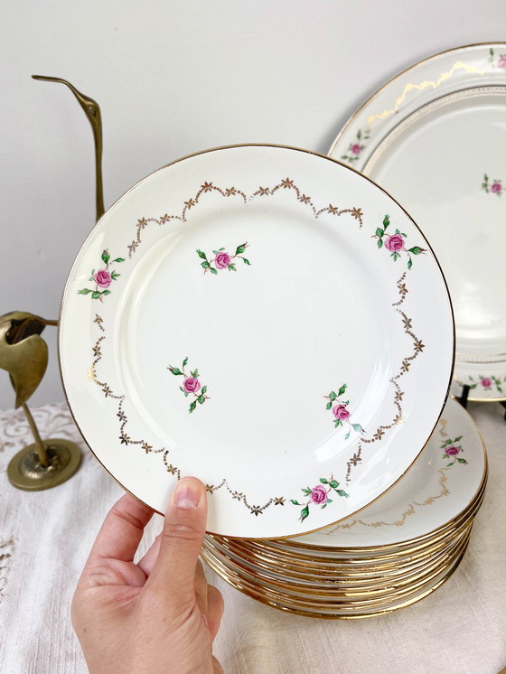 Image 1 of Set di 11 piatti piccoli + piatto in porcellana vintage L'Amandinoise motivo floreale