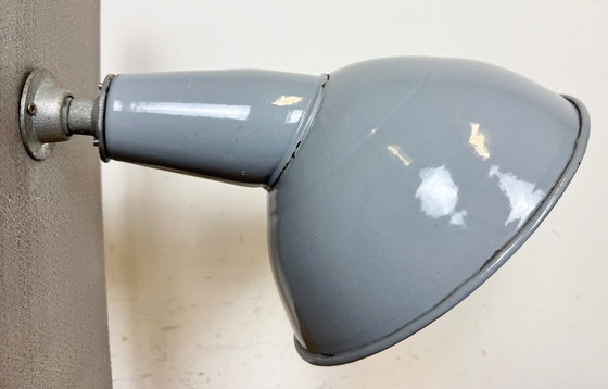 Image 1 of Industrial British Grey Enamel Factory Wall Lamp, 1960s