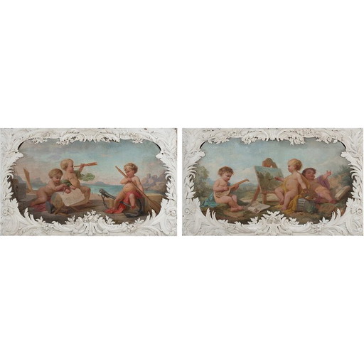 Paar alte Gemälde mit Allegorien, 1880