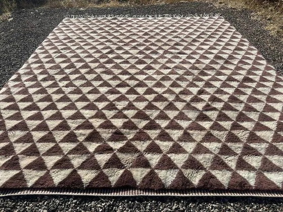 Tappeto berbero marocchino molto grande crema e bordeaux 450x300 cm con motivo triangolare. – Tappeti, Lana (photo 3 of 11)