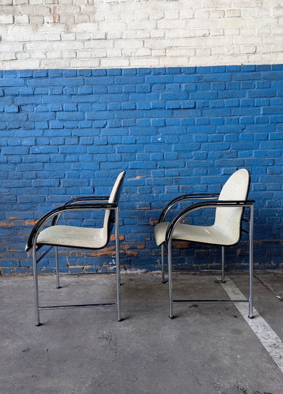 Image 1 of Vintage Arco BK dining chairs -chrome & black-.