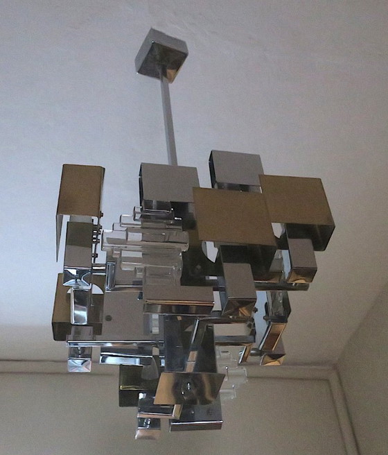 Image 1 of Italian Modern Cubist Chandelier Sciolari, 1960s