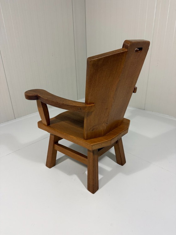 Rustic brutalist armchair in solid oak from the 1960s, Wood, Brown (photo 7 of 19)