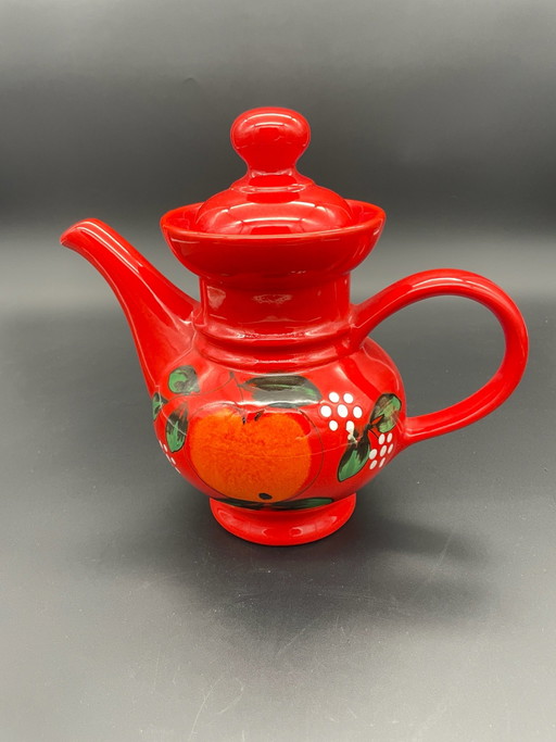 Waechtersbach Vintage Teapot – Red with Floral Decor – 70s Ceramic
