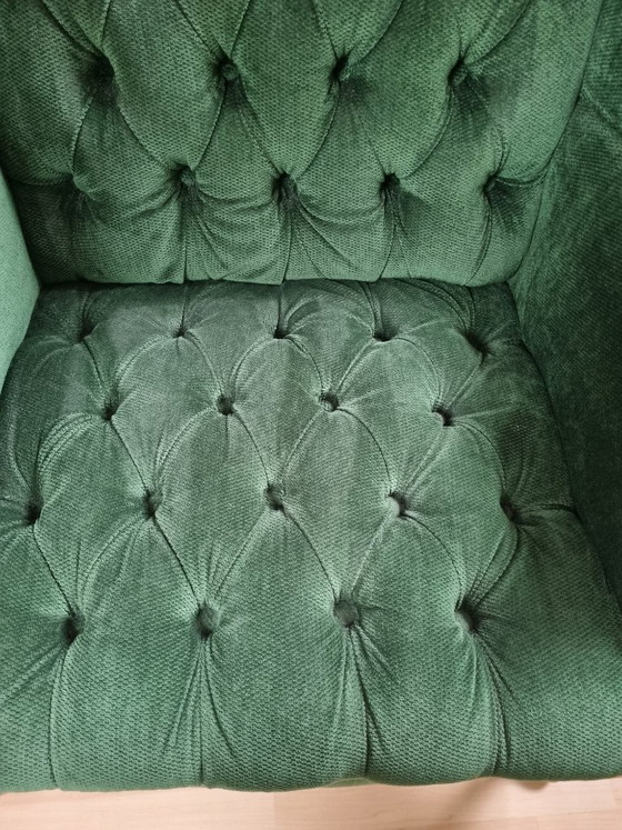 Vintage USA Fauteuils Velours Vert Émeraude – Chesterfield / Queen Anne – Velvet (photo 7 of 9)