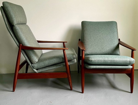 Image 1 of Vintage Deense teakhouten loungestoelen van Poul Volther: fauteuils in mid-century modern stijl.