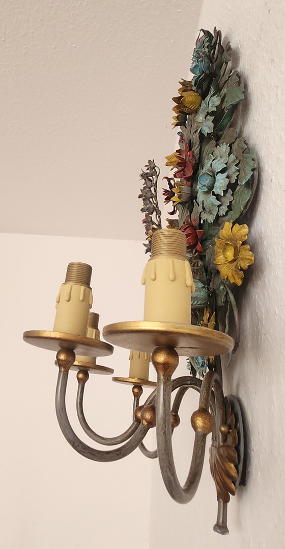 Set di 3 applique da parete CIANI Firenze, dipinte e forgiate a mano, applique fiorentine "Bouquet – Metal (photo 7 of 15)