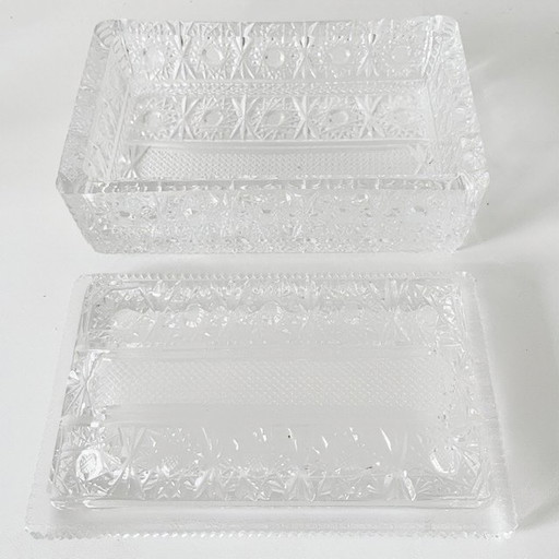 Joyero Art Déco francés vintage XL de cristal tallado, años 30