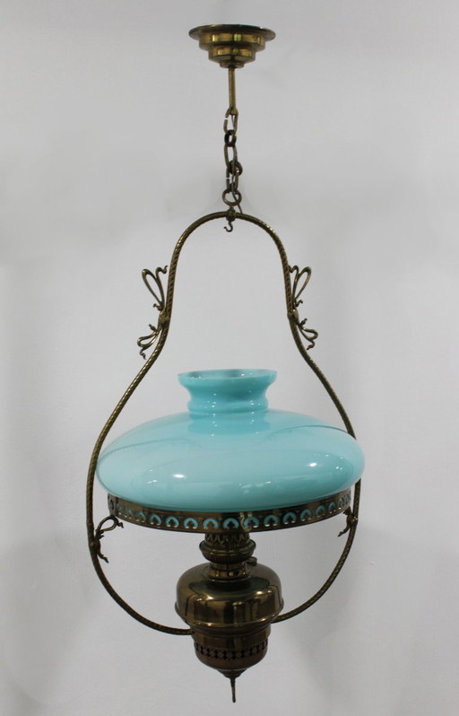 Opaline chandelier, L&B, Belgium, late 19th century.