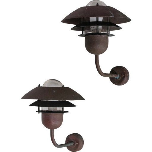 Vintage copper and glass wall lamp, Denmark 1990s