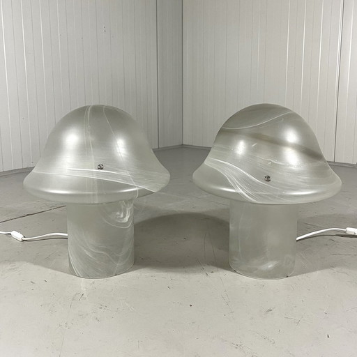 Lámparas de mesa de cristal con forma de hongo de Peill & Putzler, década de 1970