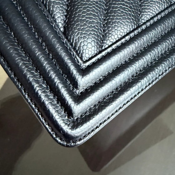 Image 1 of Chanel Boy Small - Caviar 20cm Chevron Grained Calfskin Black Leboy Ruthenium Silver Hardware Series 28