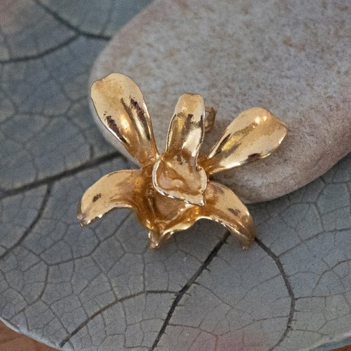Broche et pendentif orchidée vintage couleur or