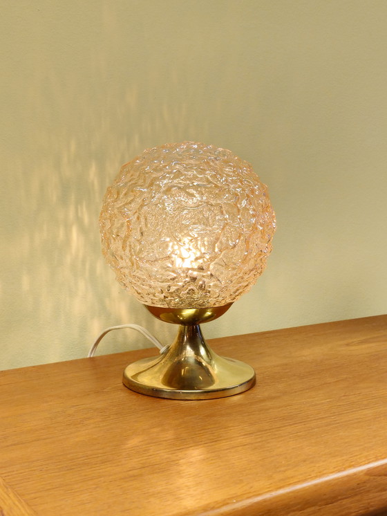 Image 1 of Vintage Tafellamp Bollampje Bedlampje Lamp Messing Glas