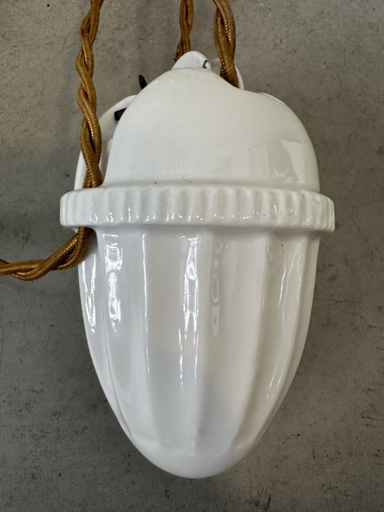 Image 1 of Antieke verstelbare hanglamp - opaline en porselein