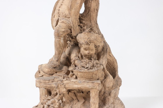 Rococo style terracotta sculpture, Children and Flowers. Circa 1850. – Ceramic (photo 9 of 11)