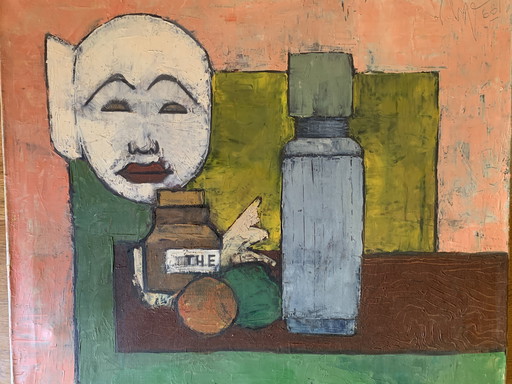 Vintage-Gemälde „Maskerade“ von Walter Wynn aus dem Jahr 1966 – moderne Kunst, signiert – 60 × 50 cm