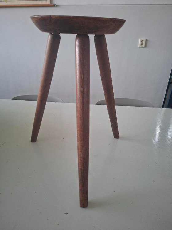 Image 1 of Tabouret trépied vintage milieu du siècle, table à plantes avec fer à cheval