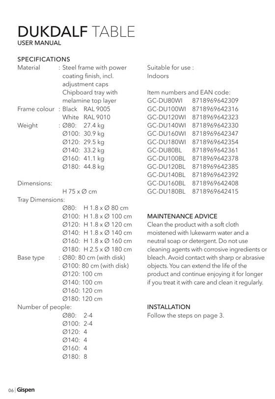 Image 1 of Table ronde Gispen Original Dukdalf 140 cm noire