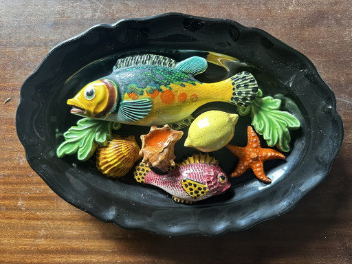 Majolica wall plate by Palissy Vallauris About 1950