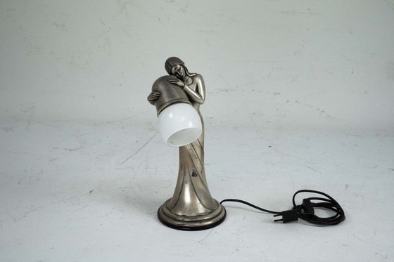 Image 1 of Silver Vermeil Figural Table Lamp with Opaline Glass. Italy 1960s
