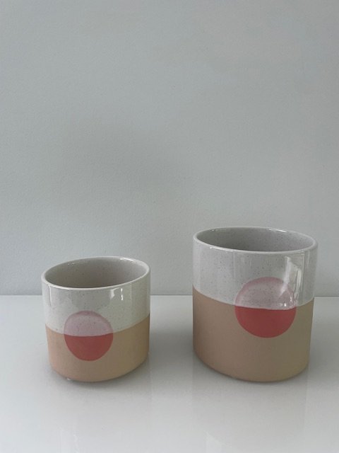 Set of 2 Ceramic Flower Pots 'Pink Sunset' - Modern Design