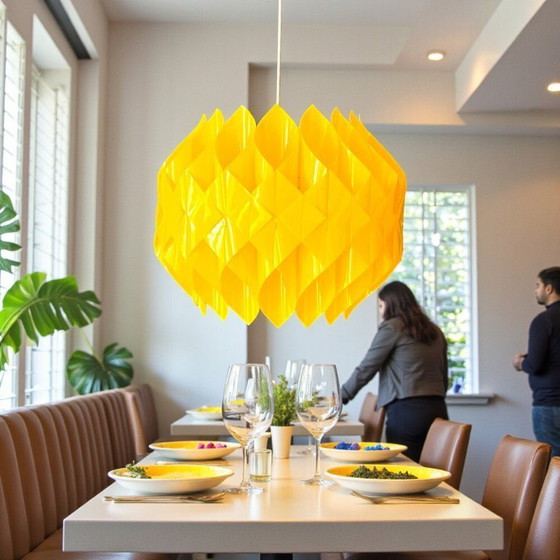 Image 1 of Grande lampe suspendue en acrylique jaune de Bonita, années 1960