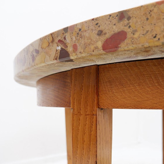 Image 1 of Round wooden coffee table with an Aleppo breccia marble top